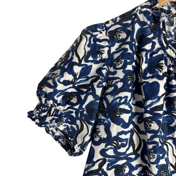 Apiece Apart Las Alturas Blue White Floral Print Puff Sleeve A-Line Mini Dress S - Picture 9 of 16